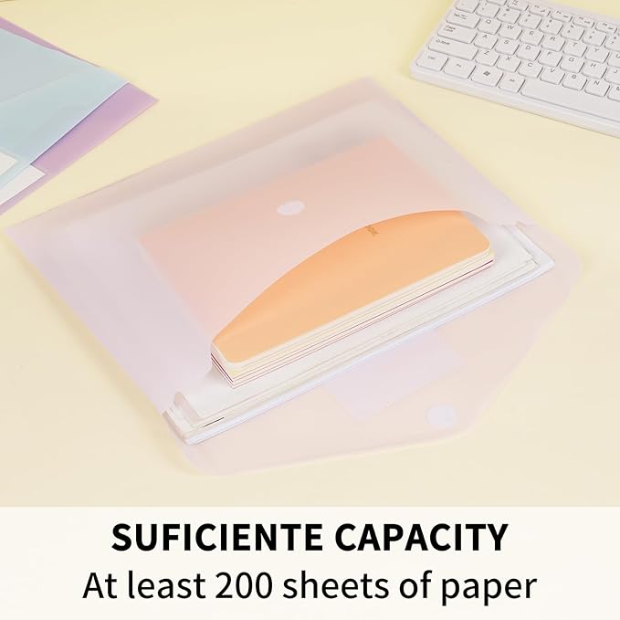 EOOUT 7pcs Plastic Envelopes, Plastic File Folders for Documents, Hook & Loop Closure File Folders with Label Pocket A4 Size for School and Office Supplies