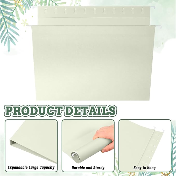 Whaline 36 Pack Sage Green Hanging File Folders Letter Size Solid Green File Pockets with Tab for Home Office Classroom Supplies, 9.2 x 12.8 Inch