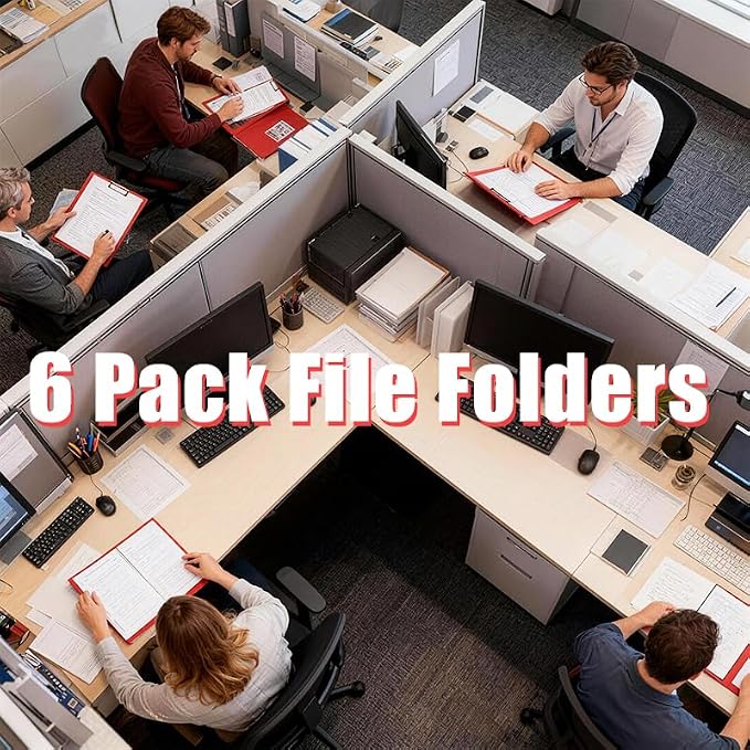 6 Pack Folders with Pockets Plastic Paper File Folder for School Office Home Business Fit Letter Size Paper Black