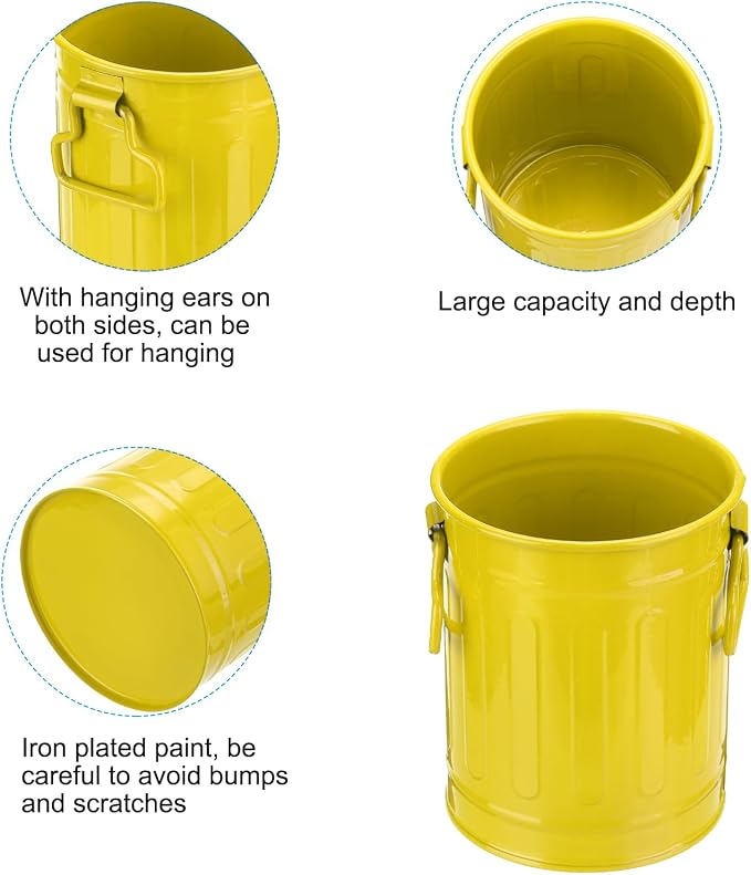 PATIKIL Barrel Pencil Holder, Metal Pen Holder for Desk Pencil Holders Cup Organizer with Handles Makeup Brush Holder Stationery Storage, Yellow