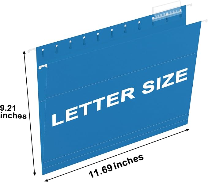 HERKKA Hanging File Folders, 60 Pack Reinforced Letter Size Hanging Folders, Designed for Bulky Files, Filing Cabinet, 1/5-Cut Adjustable Tabs (Lightblue)