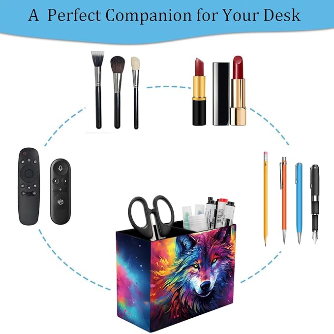 Pen Holder and Anti-Slip Mouse Pad Combination, Makeup Brush Storage Box, Tableware Storage Box, Suitable for Office and Home - Colorful Space Wolf