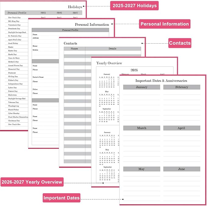2026 Daily & Monthly Planner - 2026 Daily Planner One Page Per Day from January 2026 to December 2026, 5.8" x 8.3" Hourly Appointment Book Perfect Organizer Daily Life, Fabric Cover, Pink