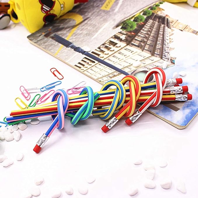 Flexible Bendy Pencil,35 PCS Flexible Soft Pencil Colorful Stripe Soft Pencils with Eraser as Gift for Students or Children