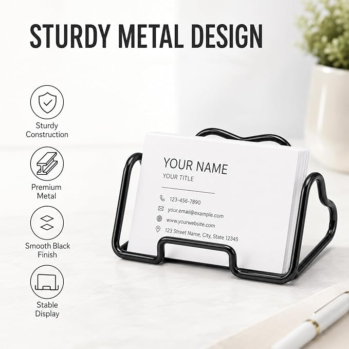 Heart Business Card Holder for Desk, Metal Business Card Stand Organizer, Cute Desktop Display for Name Cards, Photos and Notes, Office Reception Wedding Table Decor (black)