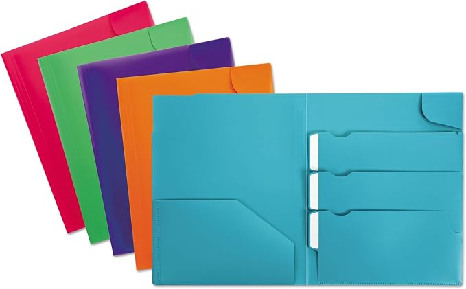 Oxford 99837 Divide It Up Four-Pocket Poly Folder, 11 x 8-1/2, Assorted