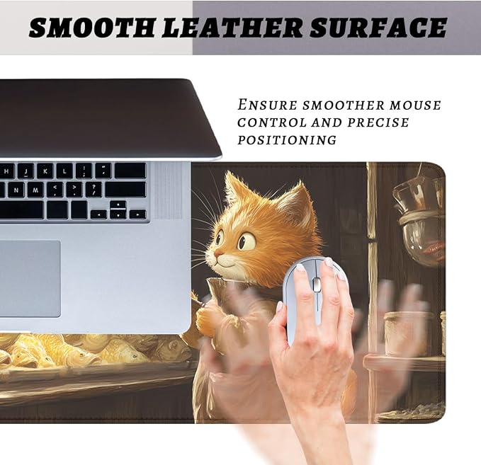 Cute Cat Gaming Mouse Pad Desk Pad Fishing Cartoon Golden Fish XL Mousepad Large Mousepad Extended Laptop Keyboard Mat Gaming Desk Pad Mouse Mat Office Computer Keyboard 31.5"x11.8"