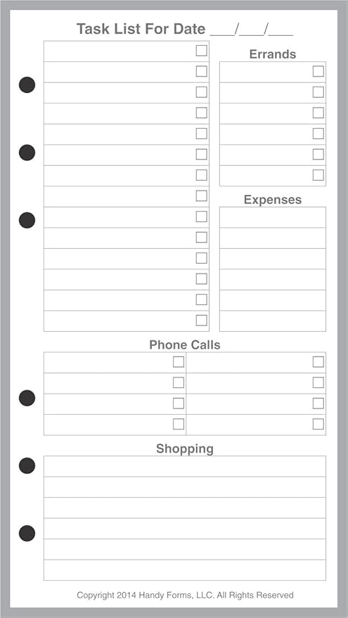 Personal Size Daily Task Planner Insert, Sized and Punched for Filofax Personal Notebook (3.7" x 6.75")