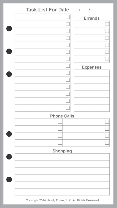 Personal Size Daily Task Planner Insert, Sized and Punched for Filofax Personal Notebook (3.7" x 6.75")