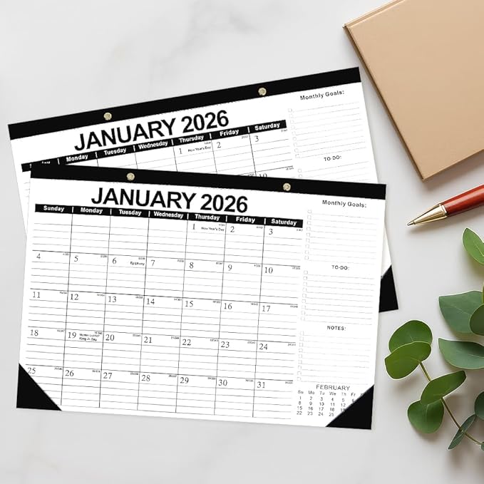 Desk Calendar 2026, Wall Desktop Calendars 2026-2027, 18 Month from Jan 2026 - Jun 2027 Large Desk Calendar 17x12 IN, Black Calendars Months Planner Organizer for Home Office Teacher School Supplies