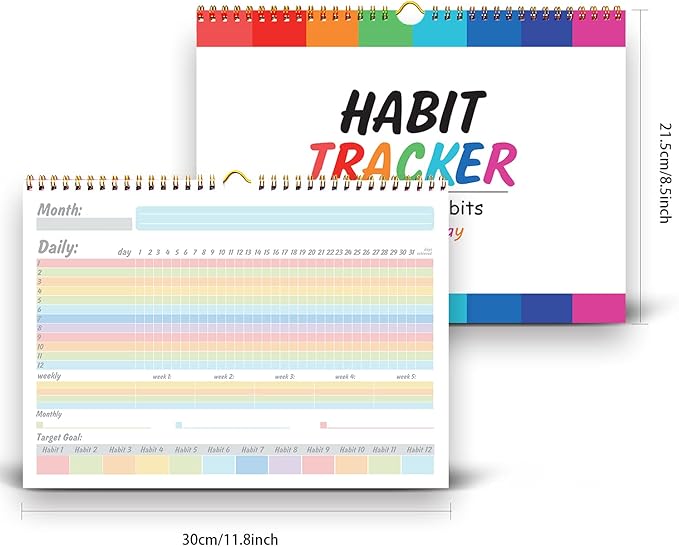 gisgfim Habit Tracker Calendar Motivational Habit Tracking Journal Inspirational Goal Planner with Spiral Binding Beautiful Weekly Undated 12+2 Month Journal