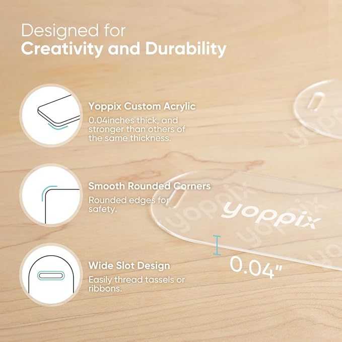 YOPPIX 6x2” Acrylic Bookmark Blanks- 30 Pieces Acrylic Bookmark Kit with 30 Pcs Ribbon for Reading Lovers DIY Crafts Hanging Tag Gifts Tag Price Tags, Graduation Back to School Gifts(Semicircle)