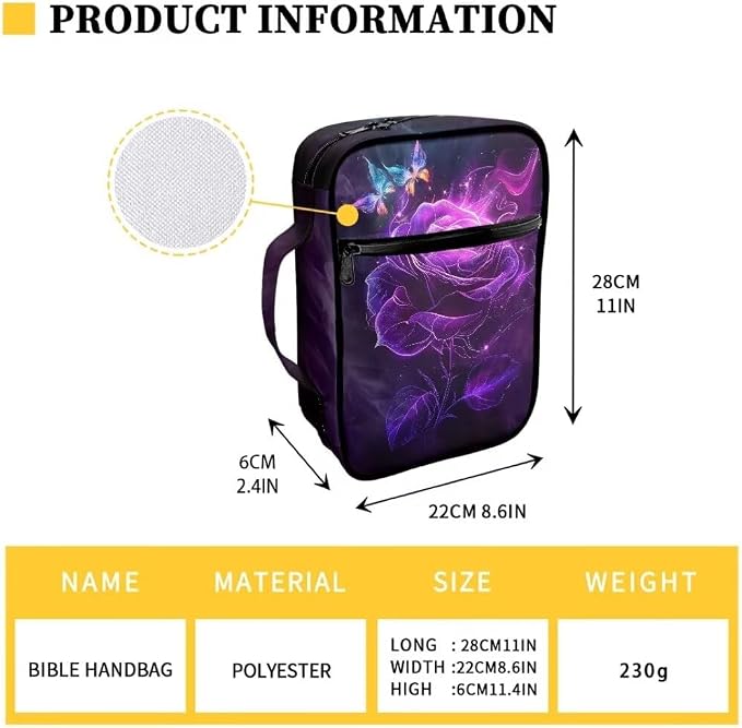 Coldinair Purple Rose Bible Cover Case for Women,Carrying Book Cover Bible Holders with Handle and Zippered Pocket,Fits for Standard/Large Size Bible