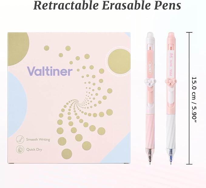8 Pcs Cute Erasable Gel Pens with Erasers, 0.5 mm Fine Point Black & Blue Ink Pens, Smooth Writing Retractable Pen for Note Taking and Crossword Puzzles (Pink)