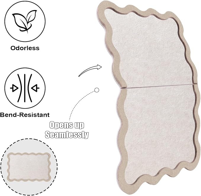 Scalloped Felt Bulletin Board, Sized 36" x 24" Felt Cork Board Alternative for Office & Wall Decor, Customizable Adhesive Tiles with Pins Hooks for Photo Display School Home Office, Oatmeal