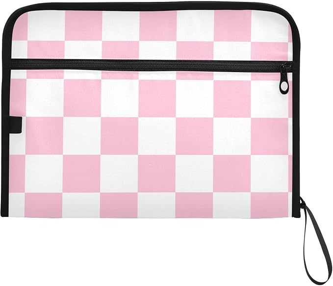Pink Checkerboard Expanding File Folder Accordion File Organizer 13 Pockets Document Organizer with Zipper Labels Office Storage for Letter A4