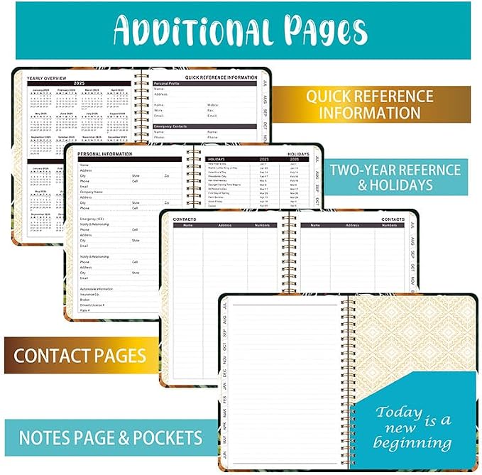 2025-2026 Planner, 12-Month Daily Weekly Monthly Planner from JUL.2025 to JUN.2026, 8.5" X 6.2", Spiral Hardcover Notebook with Bookmarks, Elastic Closure, Inner Pocket for Office School Supplies