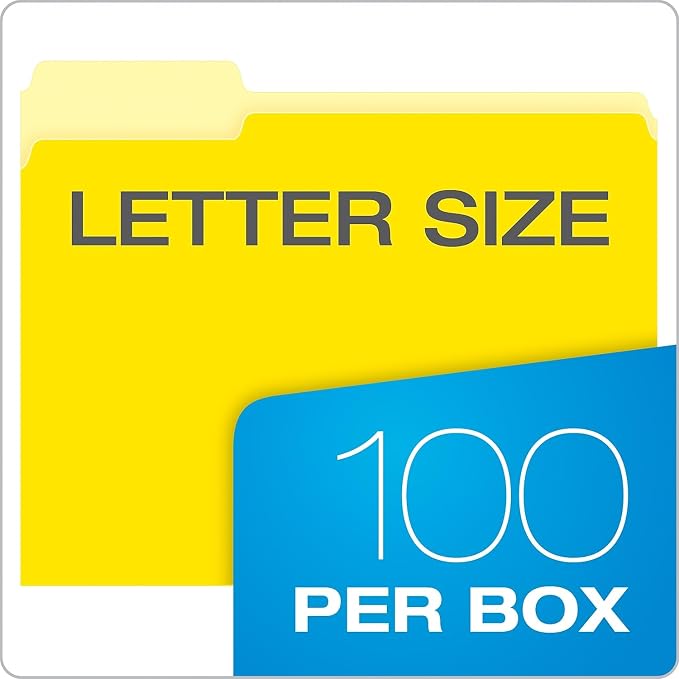 Pendaflex Interior File Folders, 1/3 Cut, Top Tab, Letter Size, Yellow, 100 per Box (4210 1/3 YEL)