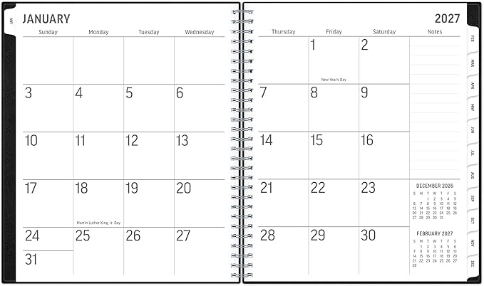 Blue Sky 2027 18 Month Large Print Monthly Planner Calendar, July 2026 - December 2027, 8" x 10", Monthly Layout, Flexible Cover, Durable Twin wire Binding, Laminated Tabs, Solid Black