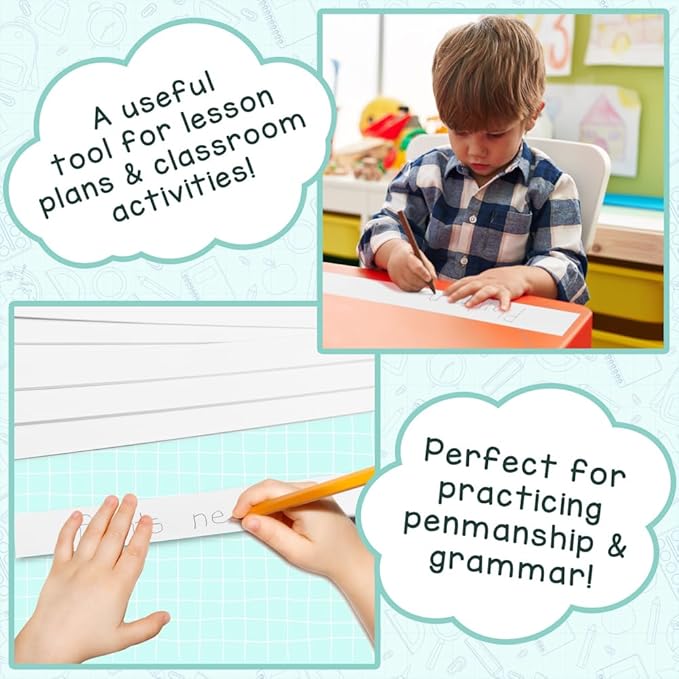 Hygloss Unruled Sentence 1.5" x 23" Extra Thin Cardstock, White-Ideal Teacher Supplies for Classroom-Bulk Pack of 250 Strips