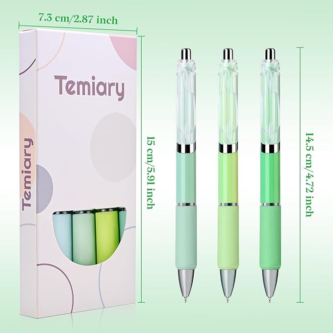 Temiary 5 Pcs Retractable Gel Pens, 0.5 mm Black Ink Fine Point Quick Dry Gel Ink Pen, Aesthetic Smooth Writing for School Office Journaling Note Taking and Sketching (Green)