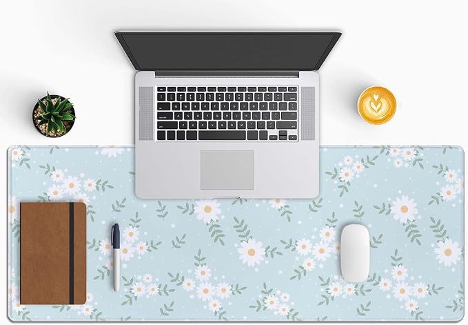 Large Daisy Flower Gaming Mouse Mat - XL Desk Pad for Keyboard Mice - 31.5 x 11.8 Inch Thin Extended Long Mousepad