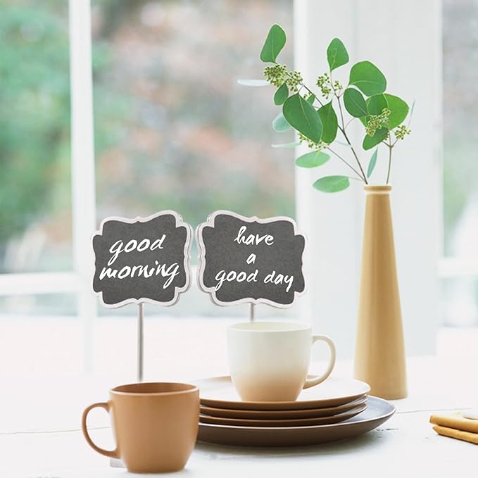 Food Labels for Party Buffet, Wood Mini Chalkboards Signs for Food with Stand, Food Signs for Party Buffet, for Message Board Signs, Place Cards for Weddings, Table Numbers, by UCEC