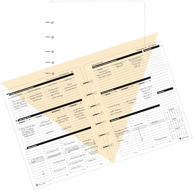 Planner Pad 7 Hole Loose Leaf 3-Tier Funnel Down 12 Month Organizer, October 2025 – September 2026, 6 3/4" x 8 1/2"