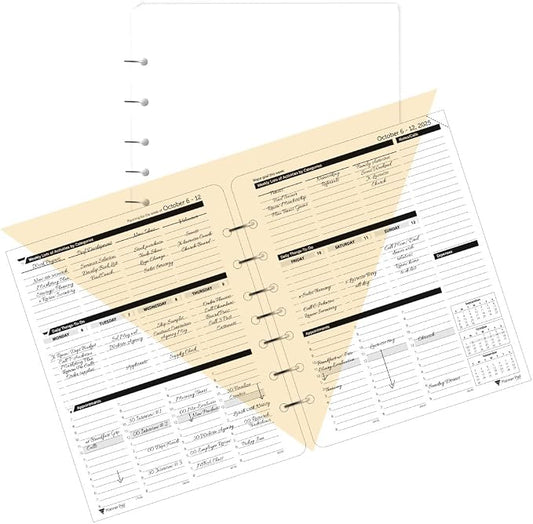 Planner Pad 7 Hole Loose Leaf 3-Tier Funnel Down 12 Month Organizer, October 2025 – September 2026, 6 3/4" x 8 1/2"