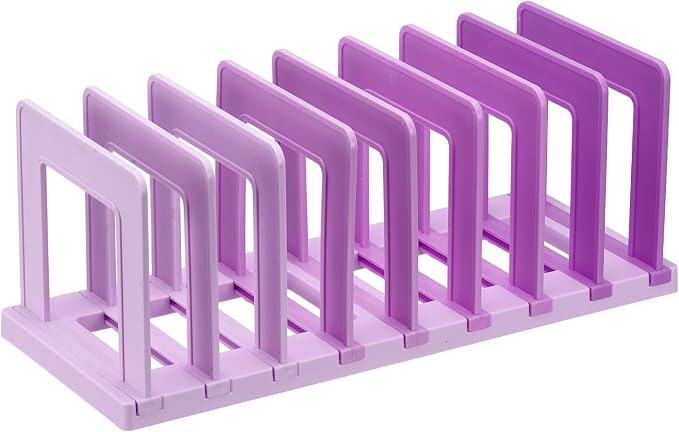 PATIKIL Desk File Sorter, 8 Section Plastic Desktop File Folder Vertical Dividers Mail Letter Organizer Magazine Holder Rack Stand for Home Office Classroom Library Bookshelf, Purple