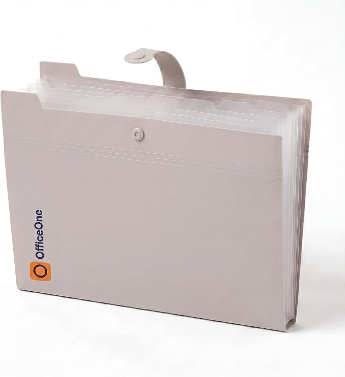 OfficeOne 8-Pocket Expanding File Folder, A4 Letter Size Accordion Document Organizer with Snap Closure, Labeled Tabs & Customizable Color-Coding Stickers, Home Office School (Soft Cream)