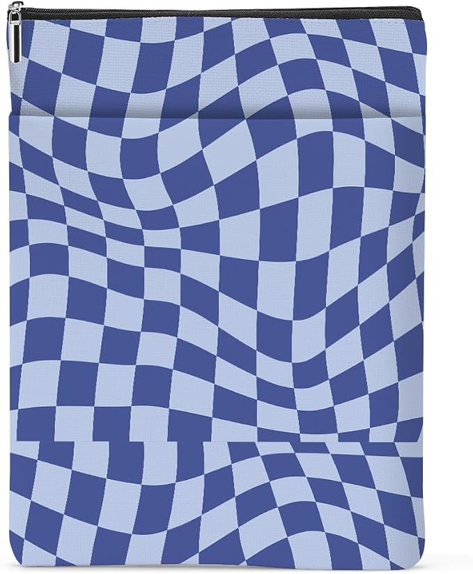 Wave Blue Plaid Book Lovers Gifts Book Sleeve Vintage Checkered Waterproof Book Cover Book Pouch Book Protector with Front Pocket Book Club Christmas Birthday Gifts for Women Girl Book Accessories