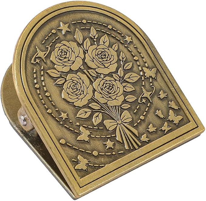 Vintage Fantasy Metal Bookmark Clip, Tree of Life/Rose/Flying Dragon Journal Clip,Traveler's Notebook Accessories, an Ideal Gift for Book Lovers and journaling Enthusiasts (Rose)