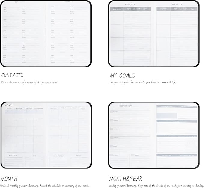 Undated Planner in A5 Size 5.5”x8.1”, Annual Notebook Planner with Soft PU Leather Cover, Monthly Weekly Daily Agenda with Card Slots Pockets Back Inside, 12 Months Academic Planners with No Valid Date for Teachers Students & Office Workers, 160Pages. ...