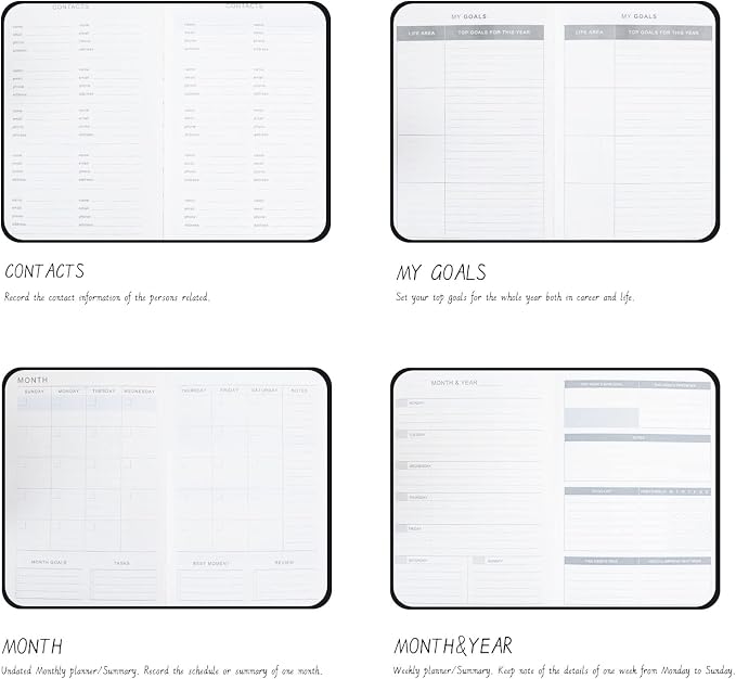 Undated Planner in A5 Size 5.5”x8.1”, Annual Notebook Planner with Soft PU Leather Cover, Monthly Weekly Daily Agenda with Card Slots Pockets Back Inside, 12 Months Academic Planners with No Valid Date for Teachers Students & Office Workers, 160Pages. ...