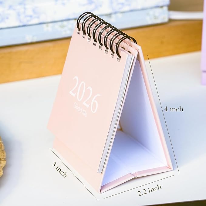 Mini Desk Calendar 2026-2027, January 2026 until July 2027, Small Desk Calendar Standing Flip Monthly Calendar Twin-Wire Binding with Stickers for Home Office School (Pink)