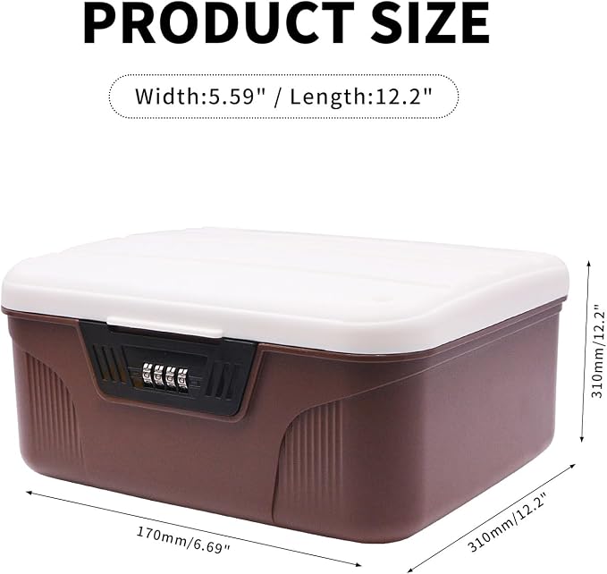 RUIAN 2.3 Gallon Portable Combination Lock Box-Plastic Lockable Storage Container with Code Safe, Versatile Organizer for Home Office Travel Business (White&Brown)