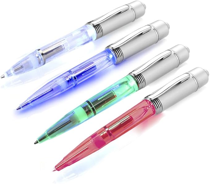 Glovion LED Pen Light, LED light Writing Pens -Powered Black Ink Penlights -(White/Red/Blue/Green Color)-Pack of 4 Pens