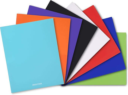 Mintra Office Poly Pocket Folders (Assorted, 8pk) - Plastic, Heavy Duty, 2 Pockets, Durable, 8 Pack