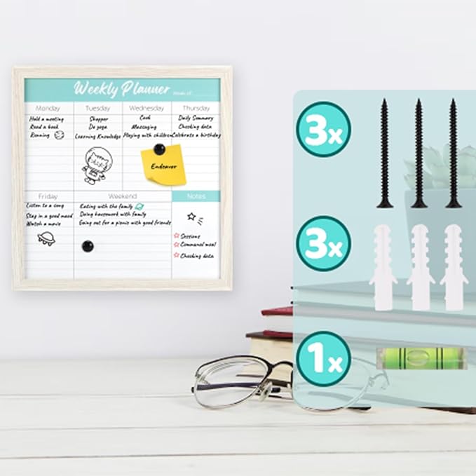 Schliersee Weekly Work Planner Calendar Dry Erase Whiteboard for Wall, 13x13 inch Magnetic Dry Erase Board, Hanging White Board, Portable Marker Board for Home, Kitchen, Memo, Office, Home, School