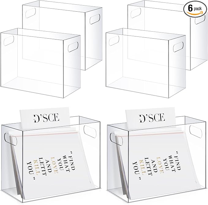 Thenshop 6 Pcs Acrylic File Organizer Acrylic Desktop File Box with Handle Hanging Folder Clear Holder Filing Box for Office Home School Letter Size Folder Storage, 12.2 x 5.5 x 9.4 Inch