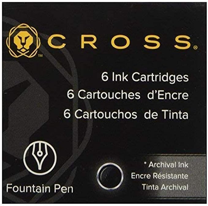 Cross Fountain Pen Ink Cartridge - Black - 6-Pack - Writing Instrument Refill for Consistent Ink Flow - Quick Replacement - Fast-Drying & Fade-Resistant - Seamless Chemical Compatibility