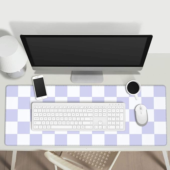 Purple Checkered Aesthetic Gaming Mouse Pad, Large Mouse Pad for Desk Mat XXL XL Mousepad, Big Keyboard Pad Office Desk Accessories Decor