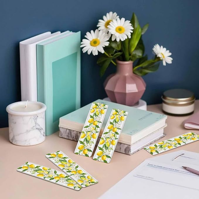 Lemon Bookmarks 5 Pcs Yellow Fruits Green Leaves Summer Wooden Bookmark with Tassels for Reading Book Lovers Gift Office School Readers Teacher