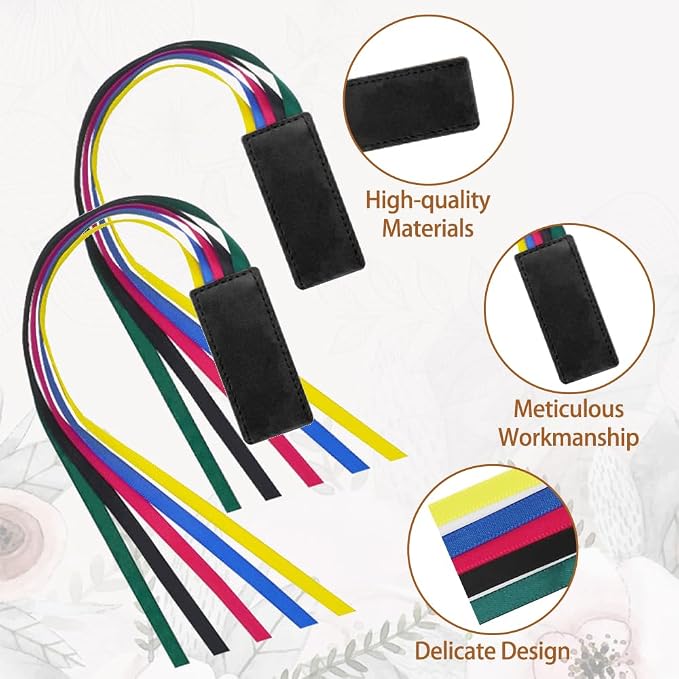 6 Pcs Bible Bookmark, Colorful Ribbon Bookmark, Artificial Leather Bible Ribbons Bookmarks, Page Markers with 5 Ribbons Colors for Books Novel Bible, Reading Lovers Students Teachers, Black