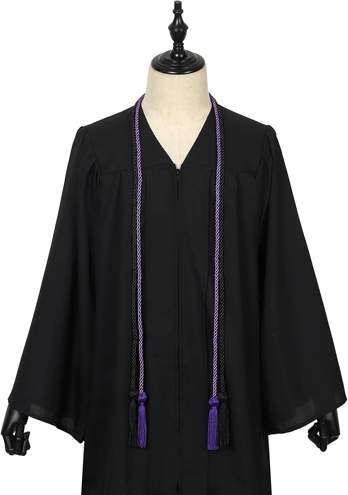 Graduation Double Honor Cords with Tassels Braided Academic Ropes for High School College Ceremony 68 Inch (Black+Purple)