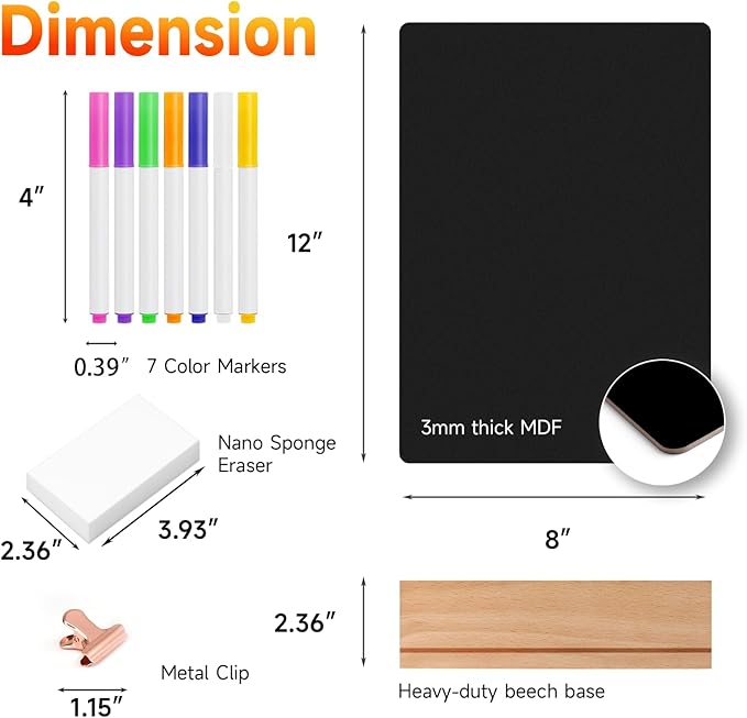 Tabletop Chalkboard with Wood Stand - 2 Pack, 8 x 12 Inch Double Sided Blackboard Food Signs Menu Message Boards for Coffee Bar, Lemonade Stand, Party Decoration - Slant Back