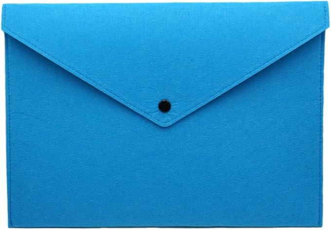 Felt File Folder, Durable Briefcase, Document Bag, Paper File Folders, Portfolio Case, Letter Envelope, Handbag Button Closure, for Office Home School Stationery (Blue)