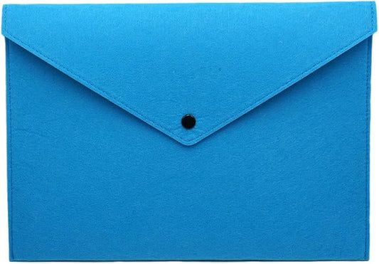 Felt File Folder, Durable Briefcase, Document Bag, Paper File Folders, Portfolio Case, Letter Envelope, Handbag Button Closure, for Office Home School Stationery (Blue)