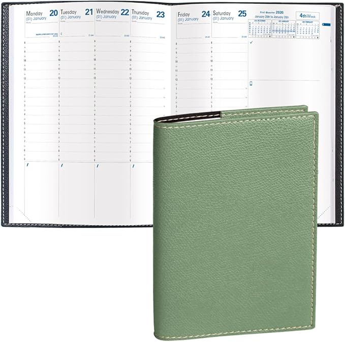 Quo Vadis 2026 Trinote - Weekly Planner - 13 Months, Dec. to Dec. - 7 x 9 3/8" - Grained Faux Leather Club Sage Cover - Productivity Appointment Planner